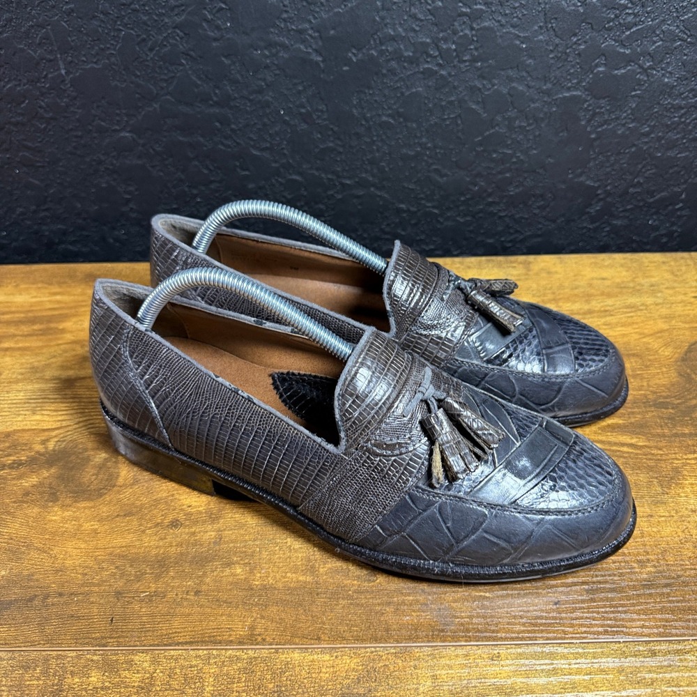 Stacy Adams Tassel Loafer 23121-10 Grey Snake Leather Dress Shoes Mens 9M